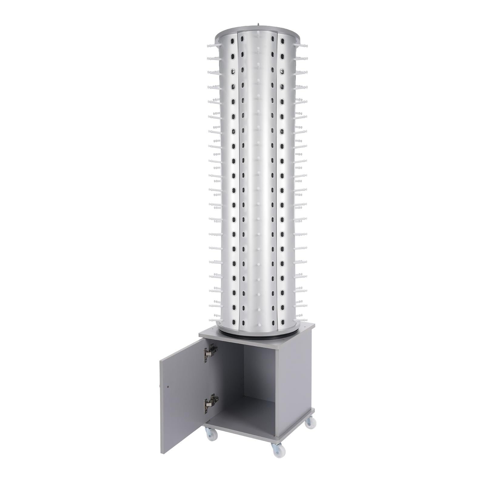 Sunglasses Retail Display Rack with Bottom Cabinet and 4 Wheels, 6 Columns Sunglass Display Rack, 120-Pair Eyewear Holder, 360° Rotating Eyeglass Holder for Shopping Malls, Eyeglasses Exhibitions (Silver)