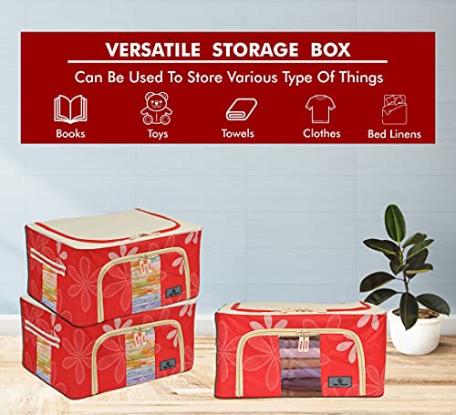 Image of Yellow Weaves Foldable Cloth Storage Box /Wardrobe Organizer, 44 LTR, 2 pieces, Red