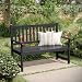 Flash Furniture Adele Commercial Indoor/Outdoor Acacia Wood Bench, 2-Person Slatted Patio Loveseat, for Use in Yard, Garden, Porch, or Park, Black