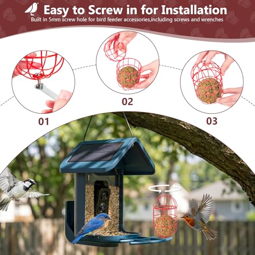 SheeChung Metal Suet Ball Holder Compatible with Bird Buddy,Smart Feeders Replacement Part with 5mm Screw Hole,Birds Buddy Accessories,Easy Attachment for Bird Feeders,Easy to Clean & Refill,Red - Thumbnail 5