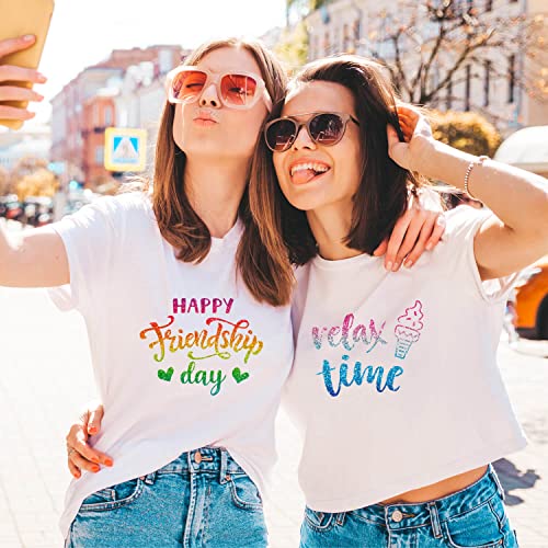 Kidyami Rainbow Glitter Heat Transfer Vinyl - 12 X 10 Inch Heat Press Iron On Vinyl Htv Vinyl Heat Transfer For T-Shirts Hats Bags Christmas Decoration #TOP6