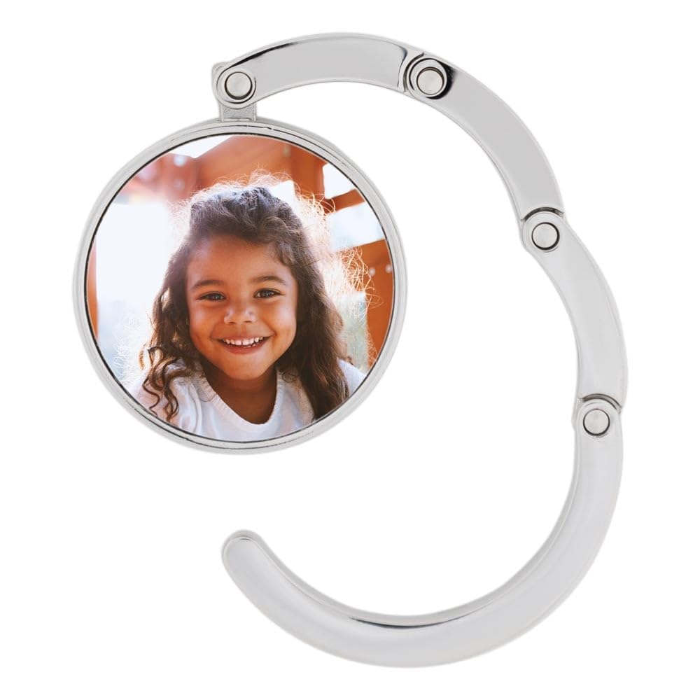Ocadeau Gancio portaborse personalizzato – Modello rotondo in metallo argentato – Accessorio elegante e idea regalo unica per donna