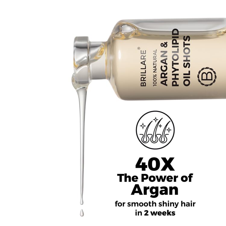 Image of Brillare 30% Argan Oil Shots for Dry, Frizzy Hair with 2% Phytolipids | Get Smoother, Manageable Hair in 15 Days | 100% Improvement Scalp Hydration