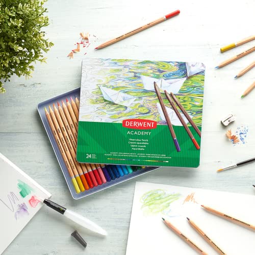 Image of Derwent Academy Watercolour Pencils Tin (Set Of 12), Blue, Multi