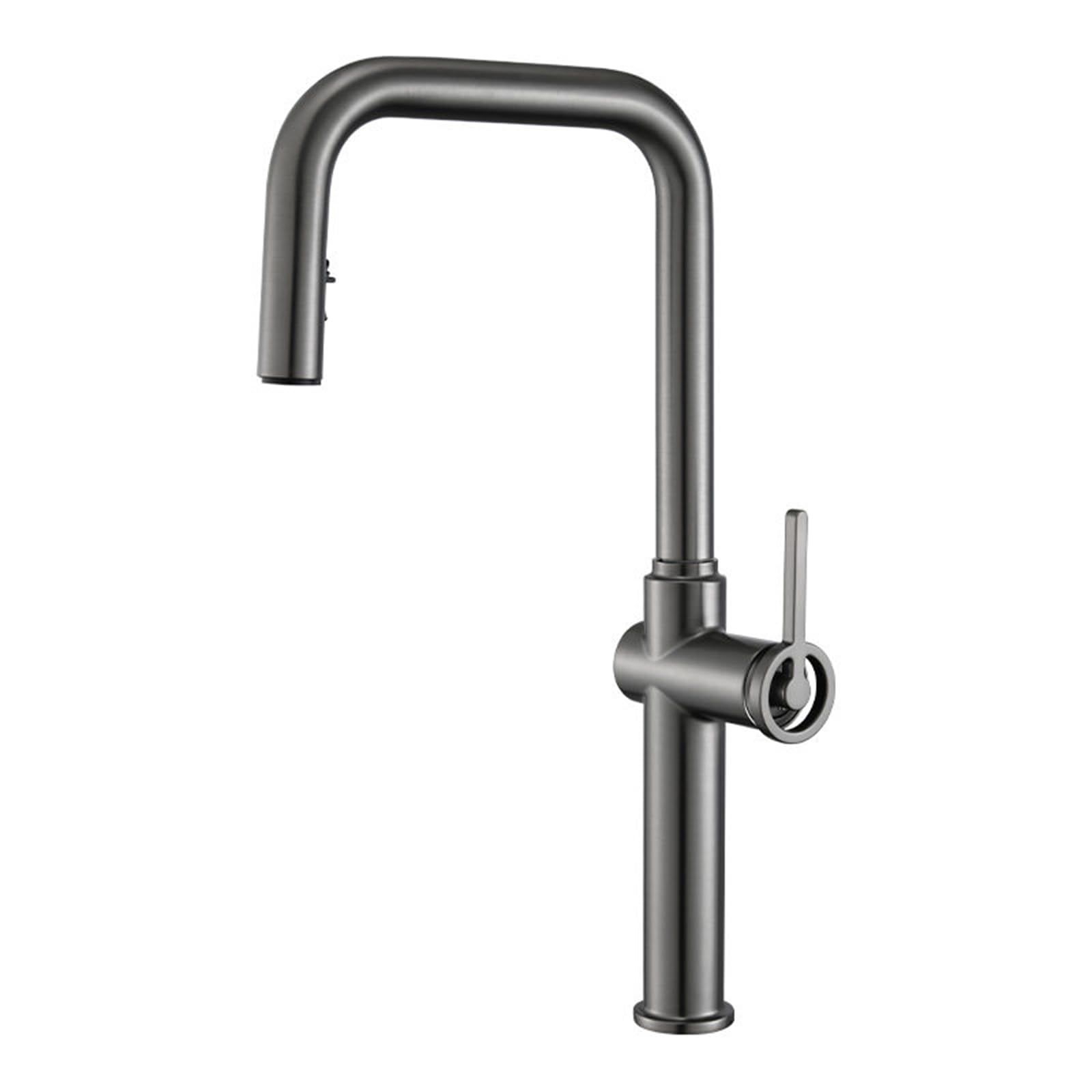 Kitchen Mixer Tap with Pull Out Spray Single Handle Hot and Cold Water Swivel Taps Brass-Grey