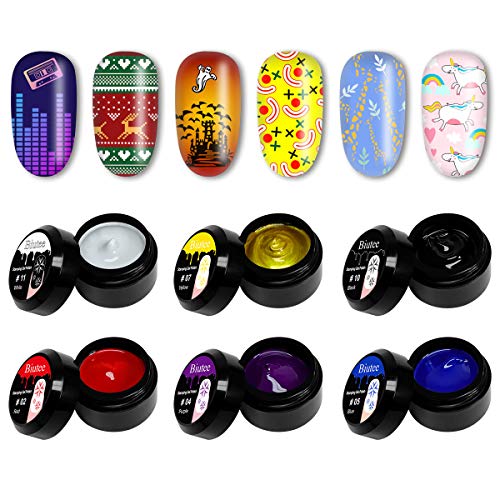 Biutee Nail stamping polish gel Pack of 6 Colors UV LED Gel Polish for nail stamping plate