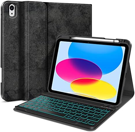 PIMOFEE Backlit Keyboard Case for iPad 10th 10.9" 2022 case，Smart Detachable Wireless Keyboard with Slim Stand Cover Pencil Holder with Type-C Charger Model (A2696/A2757/A2777) Black