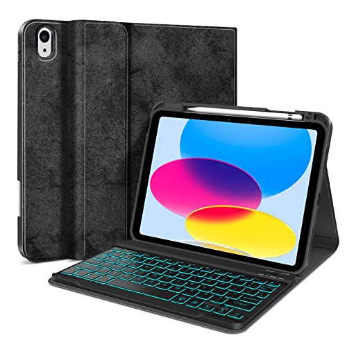 Pimofee Backlit Keyboard Case For Ipad 10Th 10.9" 2022 Case，Smart Detachable Wireless Keyboard With Slim Stand Cover Pencil Holder With Type-C Charger Model (A2696/A2757/A2777) Black #TOP2