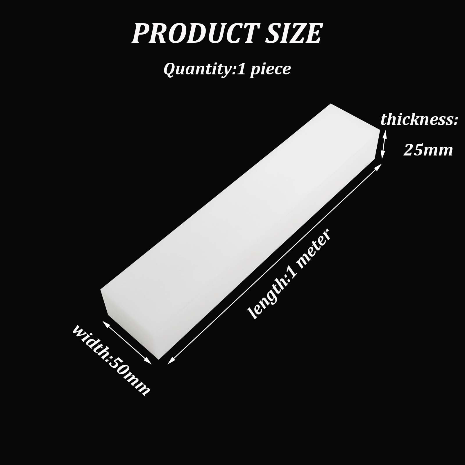 Weiße Nylonplatte, 1 Meter lang × 50 mm breit, Dicke 12–50 mm, rechteckige Kunststoffplatte for Bearbeitung, DIY-Modifikation, Modellbau(25mm)