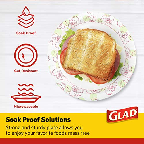 Glad Disposable Paper Plates, Pink Floral Pattern, 8.5 Inch Round, Soak Proof Coating, Microwave Safe, Cut Resistant, Sturdy for Dinner, Parties, and Everyday Meals, 50 Count by Glad - Image 3