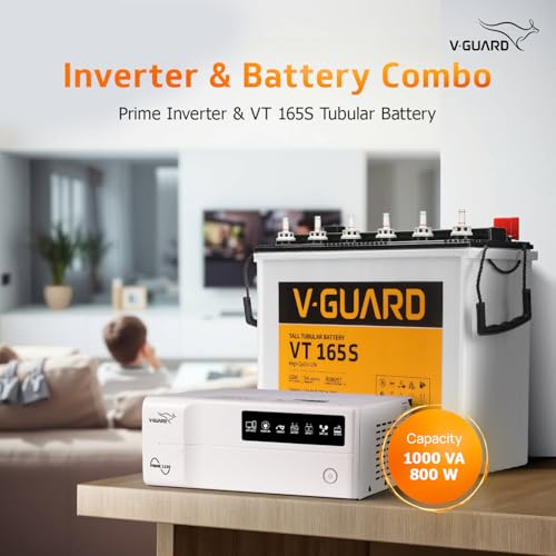 Image of V-Guard Inverter & Battery Combo (1150 Pure Sine Wave 1000VA /12V Inverter, VT 165S 154 Ah Tall Tubular Battery) for Home, Office & Shops