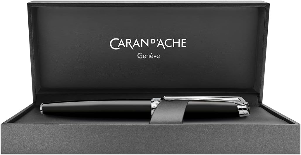 Caran d'Ache Leman Silver Plated Medium Fountain Pen - Ebony Black, CD4799.782
