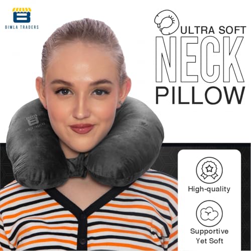 Image of CRAE Soft Fibre Filled Neck Pillow for Car, Train, Flight Travel, Neck Support Rest Pillow with Attachable Snap Strap | Pack of 1 | Black MLG