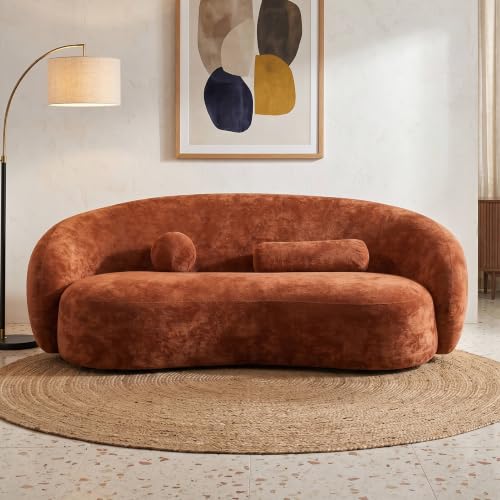 Image of Furniture of America Sylin Modern Chenille Sofa with Pillows, Curved Arms and High Density Foam, Wooden Comfortable Couch for Living Room, Office, Terracotta Brown
