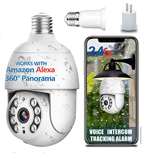 QAMY 4MP Bulb Security Camera 2.4GHz,360°,Light Bulb with Camera Two-Way Audio, WiFi Light Bulb Camera, E27 Light Socket Security Camera HD/Night Vision,Bulb Security Camera Motion Tracking1