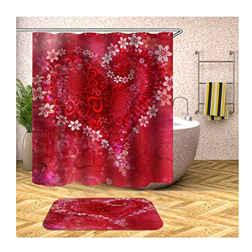 KnSam Bathroom Set 2 Pieces Polyester Waterproof Love Z86 Colorful Bathroom Mat 40X60 + Bathroom Curtain 150X200 Cm