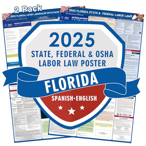 punchman 2pcs 2025 florida state and federal labor poster-english amp spanish 2 version osha workplace compliant postingmandatory regulations employee labor posters florida23634x36634 uv laminated