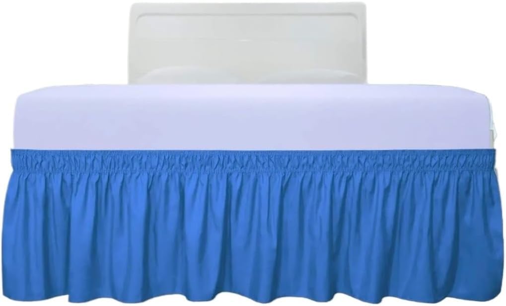 Bed Skirt Valance For Bed,Dust Ruffle Solid Color Wrap Around Ruffled Skirt With Strong Elastic -Fade Resistant Fabric 15 Inch High(Nordic Blue,CK 200x220x38cm)