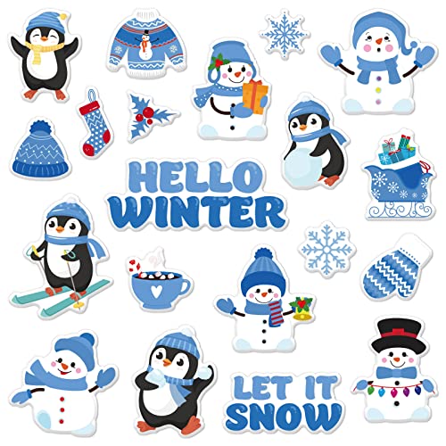 Waline 2 Sheet Thick Gel Clings Snowman Penguin Snowflake Window Gel Decals Reusable Cute Hello Winter Window Clings for Home Classroom Nursery Christmas Winter Party Supplies Gift