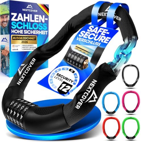NEXTCOVER® Fahrradschloss mit Zahlencode LockPro - Das Original - [SAFESECURE] hohe Sicherheit I 5- stelliger Zahlencode, Zahlenschloss Fahrrad Stahl I Bike Lock für E-Bike I Kette