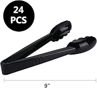 Vista 2 de 24 Piezas Pinzas de Plástico para Ensalada, Pinzas Negras para Servir de Cocina, Juego de Utensilios Desechables de 9 Pulgadas, Festoneados