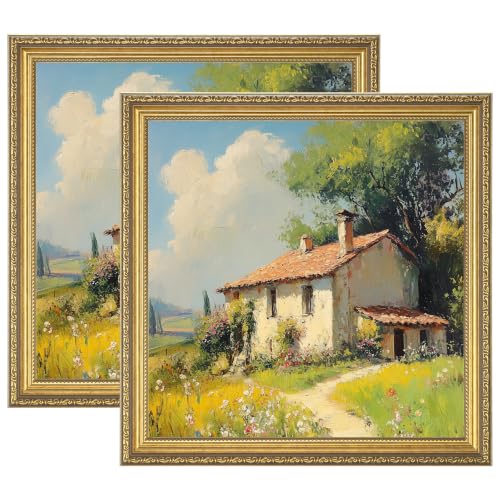 Image of eletecpro 16x16 Picture Frames Set of 2 with Clear Acrylic Cover, Gold | Ornate Vintage Gold Photo Frames Display 12x12 Photo with Mat or 16x16 without Mat for Home Wall Decor