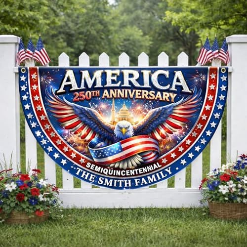 NAZENTI Personalized 250 Years of Freedom Flag, Custom 250 Year American Anniversary Banner with Family Name, 250th American Anniversary Decorations, Patriotic Banner Gifts for Family, Friend A05 - 2