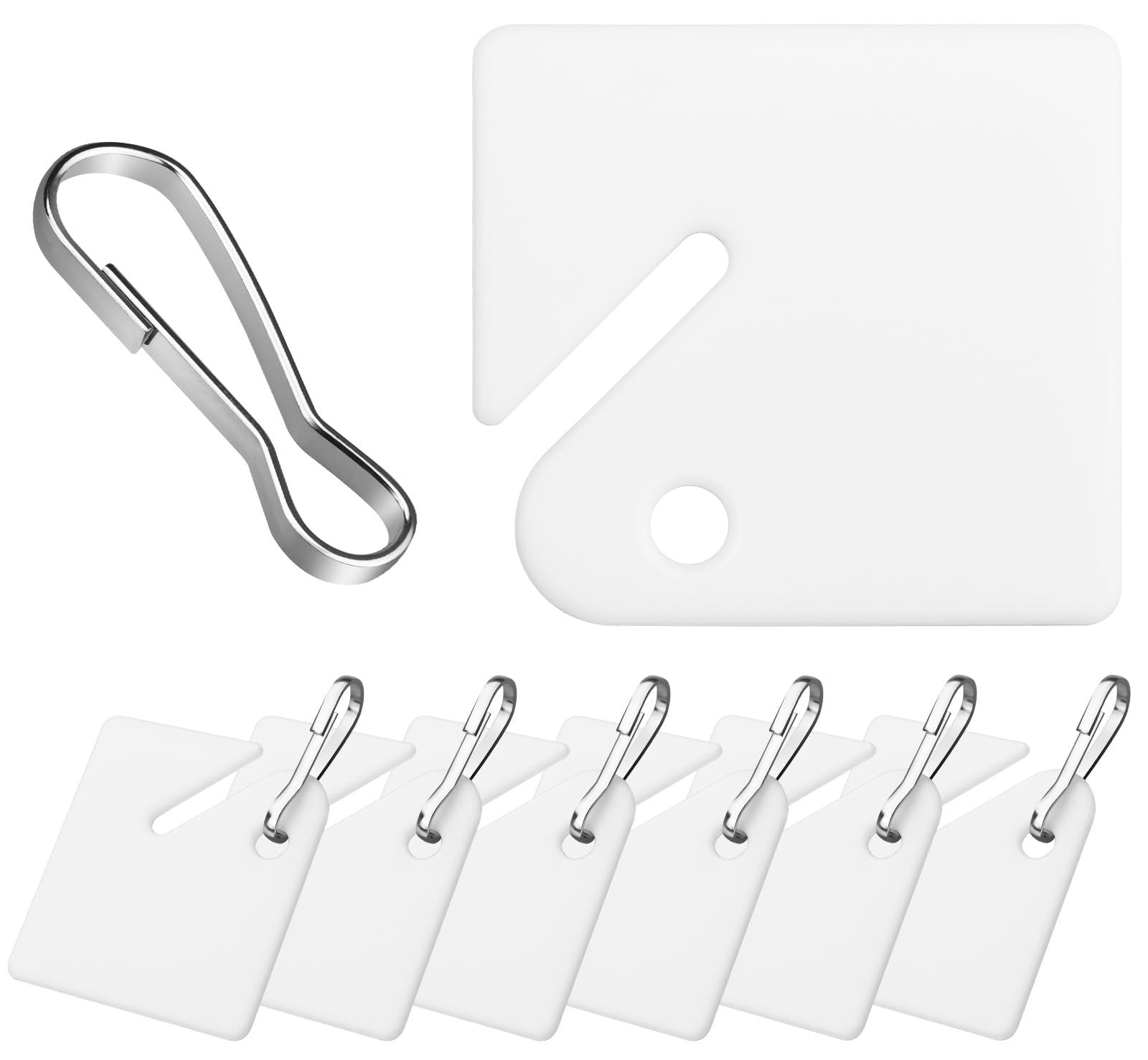 koorito 60 PCS Slotted Key Tags White Plastic Hanging Tags with Metal Snap Hook 1.5 Inches Square Hanging Key Tags for Key Cabinet, Locker, Home,