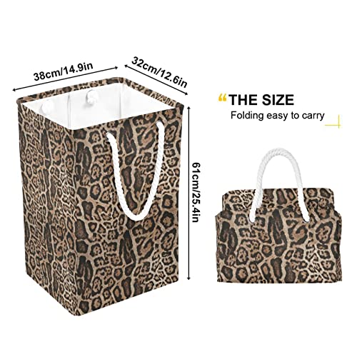 Poeticcity Seamless Brown Leopard Skin Giraffe Skin Animal Texture Collapsible Waterproof Laundry Hamper, Lightweight Washing Basket Bin Storage Organizer Bucket with Handles for Toys Clothes