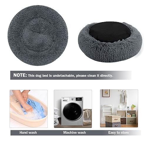 Hundebett Katzenbett Flauschig Rund aus Plüsch - Donut Kuscheliges Hundekissen Hundekorb Waschbar S/M/L/XL/XXL für Kleine, Mittelgroße und Große Hunde, Katzen und Andere Haustiere (M-50cm, Dunkelgrau)
