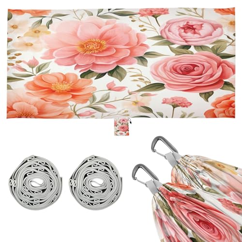 Kigai Pink Flower Camping Hammock Durable & Portable Travel Hammock Holds 330lbs with Tree Strapsm, Pocket, Camping Accessories