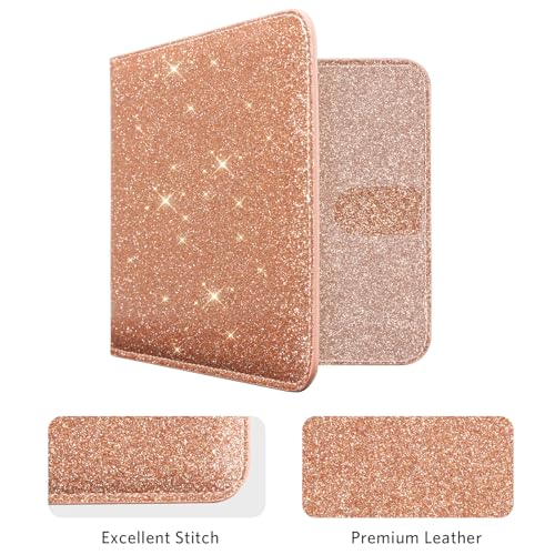 Image of CoBak Car Registration and Insurance Holder - Vehicle Glove Box Car Organizer, Auto Truck Comparment Accessories Case for Essential Document, Driver License, Cards (Glitter Rosegold)