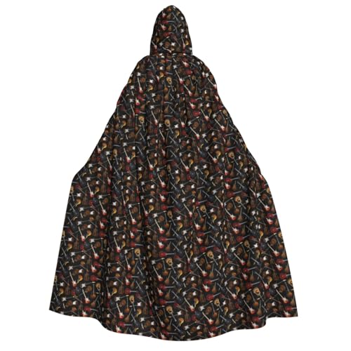 Cape à capuche de 190 cm au motif guitares pour costume adulte et cosplay