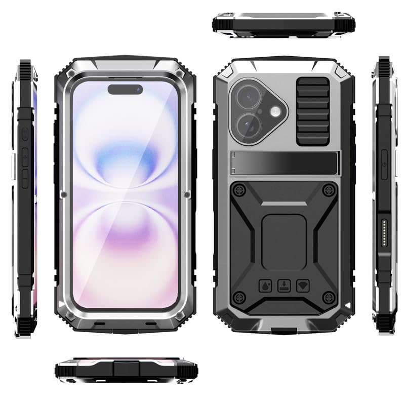 Funda para iPhone 17 para exteriores, IP-54, soporte, protector de pantalla, resistente militar, 360 grados, carcasa de silicona a prueba de golpes, de metal, para iPhone 17 de 6.3 pulgadas