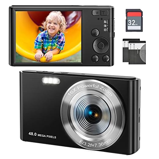 Digital Camera, 4K 48MP Compact Camera for Kids Digital Video Camera with 16X Digital Zoom, Portable Point and Shoot Digital Cameras for Beginners,Students,Teens with 32GB SD Card and 2 Batteries