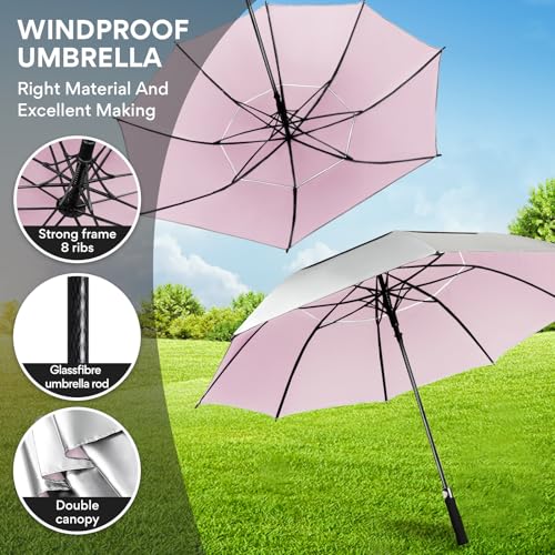 ZOMAKE UV Golf Umbrella for Sun Protection,Large Sun Umbrella Windproof and Rainproof Strong UPF 50+,Reflective Golfing Brolly 68In Unbreakable for Men Women (Silver/Pink) - Image 4