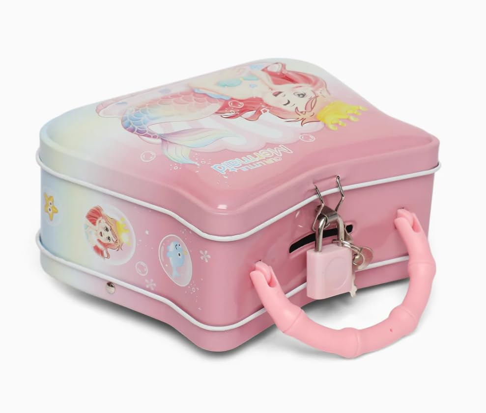 Image of Sajani Cute Cartoon Creative Portable Piggy Bank, Money Saving Box with Combination Lock, Mini Coin Bank Gifts for Boys and Girls, Best Return Gifts for Kids (Pack of 1) (Mermaid - Pink)