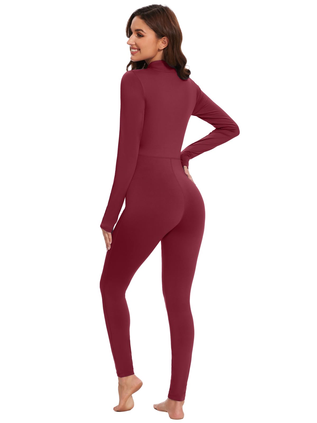 VUTRU Mono deportivo para mujer, largo y ajustado, de cuello alto, con cremallera, forro polar, una pieza, sexy, para yoga