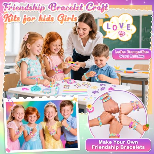 Friendship Bracelet Making Kit Girls Birthday Presents: 5 6 7 8 9 Year Old Girl Gifts, Arts and Crafts for Kids age 5-8 DIY Personalized Rubber Bracelets Making Craft Kit for Kids Girls Toys age 5 6 7 - Image 2