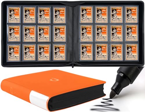 D DACCKIT Top Loader Binder 12 Pocket - Fits 480 Cards12 Pocket Top Loader Binders for Cards with Sleeves Compatible with 3 X 4 Rigid Card Holders for Trading Cards or Sports Cards - Bright Orange
