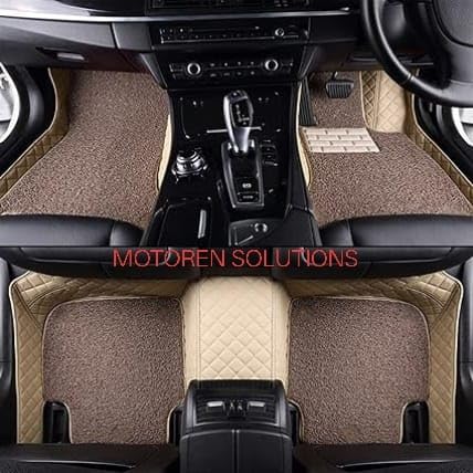 Image of 7D Car Foot Mat for Maruti Suzuki S-Cross Model (2012-2018) | Waterproof | Anti-Slip | PU Leather | Full Coverage | All Weather | Custom Fitted Car Floor Mats | Beige