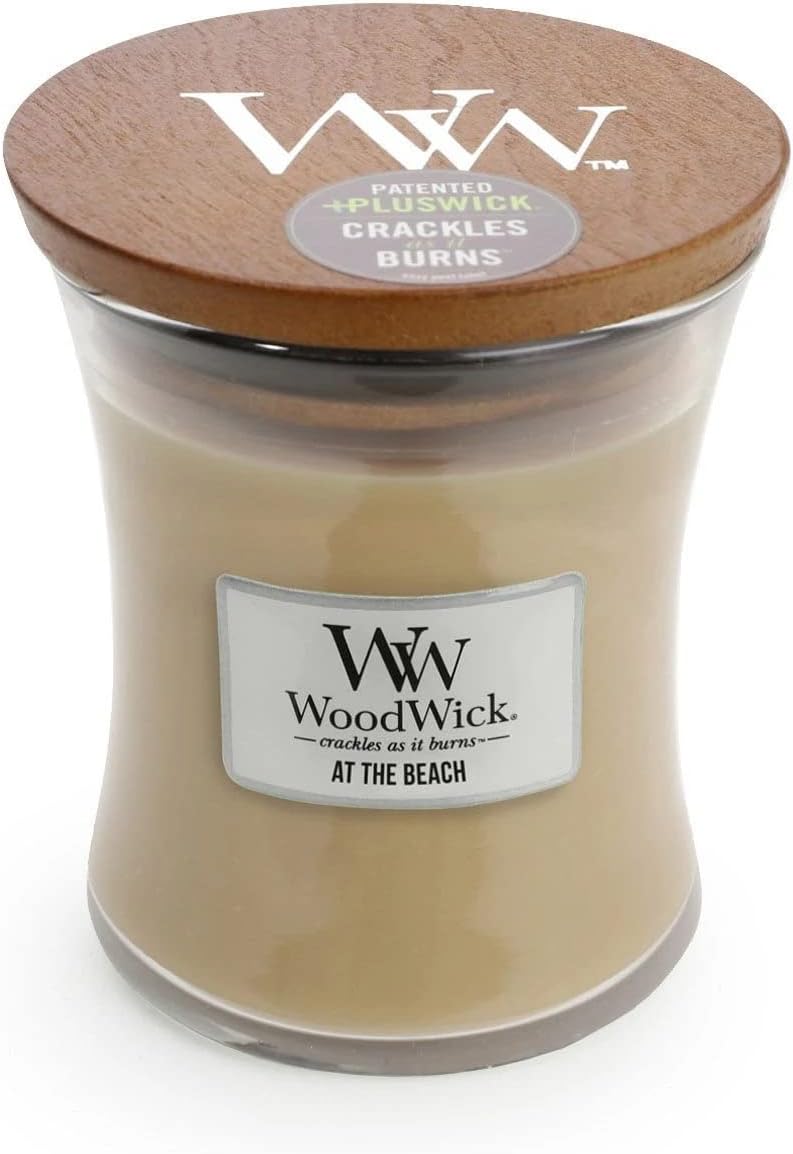 Woodwick Medium Candleat The Beach, Beige, 9.8 x 9.8 x 11.6 cm