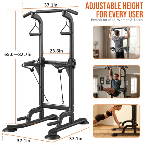 Image of Power Tower Pull Up & Dip Station Multi-Function Home Strength Training Fitness Workout Station Height Adjustable
