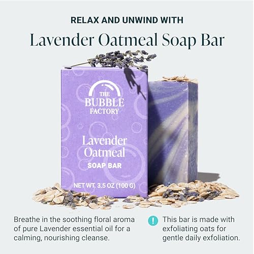 Image of Handmade Natural Bath & Body Soap Bar, Vegan, All-Natural, Palm Oil Free, Made in USA with Shea Butter + Essential Oils, Lavender Oatmeal, 3 Bars