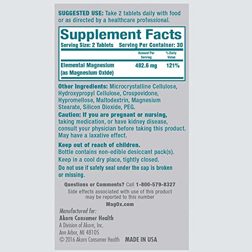 Mag-Ox Magnesium Supplement, Pharmaceutical Grade Magnesium Oxide 483Mg, Most Concentrated Form Of Magnesium, 120 Tablets #TOP1