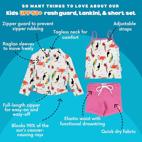 Image of SwimZip Girls' 3 Pc Swim Set w /Long Sleeve Rash Guard, Tankini & Shorts UPF 50+