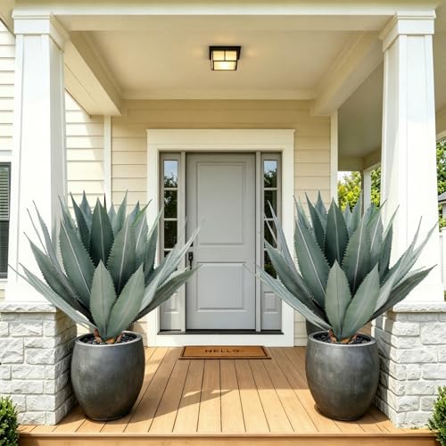 ARTSLEAFY Artificial Agave Plant,30in Faux Plants Outdoor Decor,UV Resistant Large Potted Greenery,Realistic Plastic Succulents Perfect for Front Porch, Patio, Indoor Outdoor Home, Office Decor,2pack