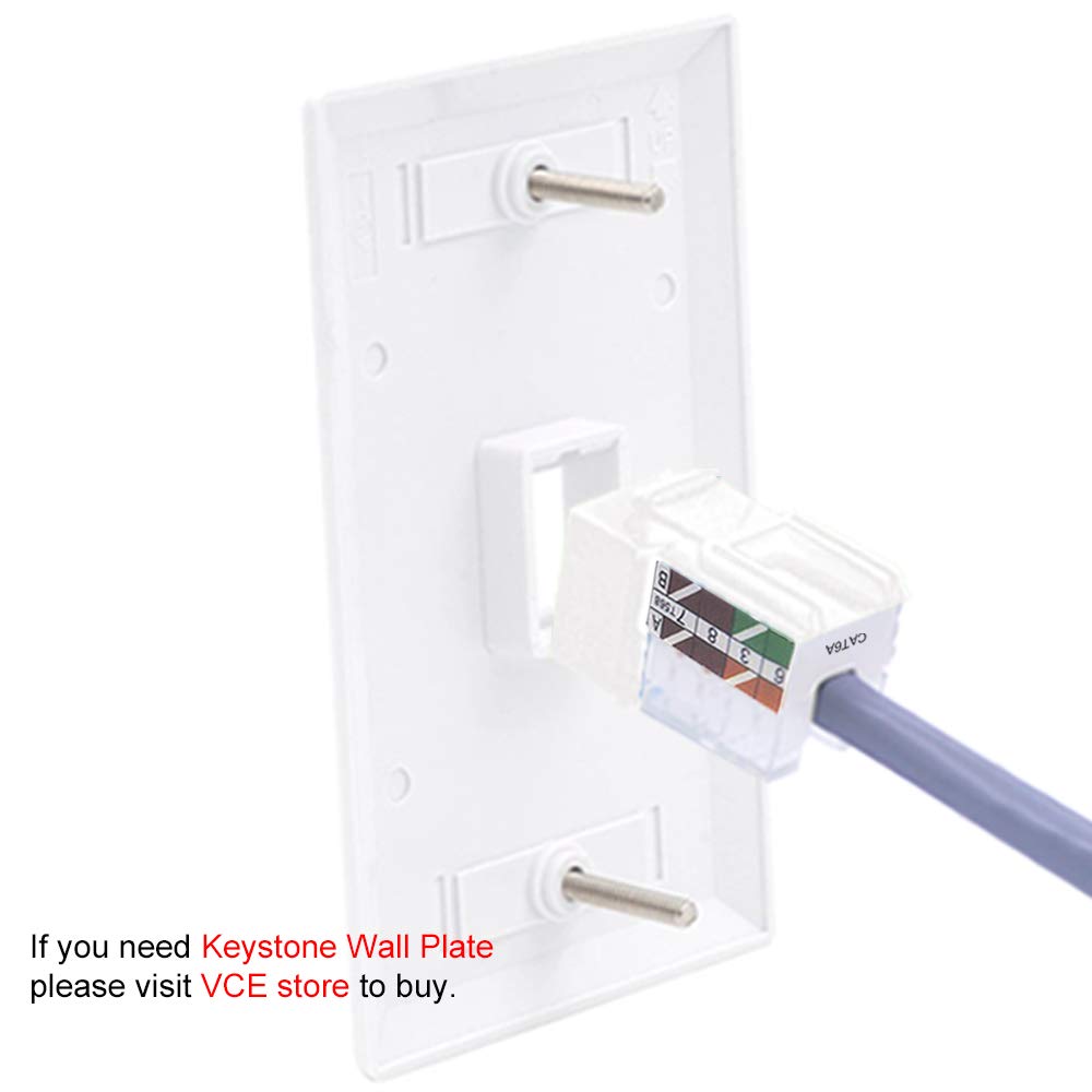 VCE RJ45 Cat6A Keystone Jack UL Listed 25-Pack, 10 Gbps Slim Profile Modular Ethernet Jacks Insert 110-Type UTP 90-Degree, White