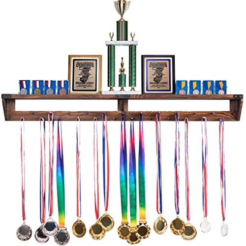 LAVIEVERT Support mural pour médailles de gymnastique avec étagère de rangement, étagère murale en bois pour trophée…