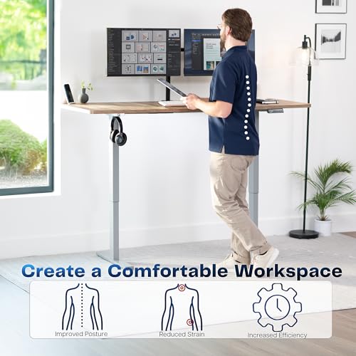 Image of VIVO Rustic Vintage Brown 71 x 30 in Standing Desk, DESK-KIT-1G7P | Electric, Holds 220 lbs, Sit Stand, Height Adjustable, Extra Deep Table Top, Memory Presets, 1B Series, Gray Frame